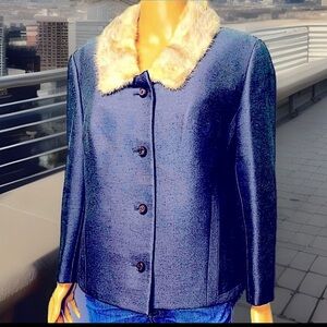 1969 Plain Charcoal Coat with Fur Collar